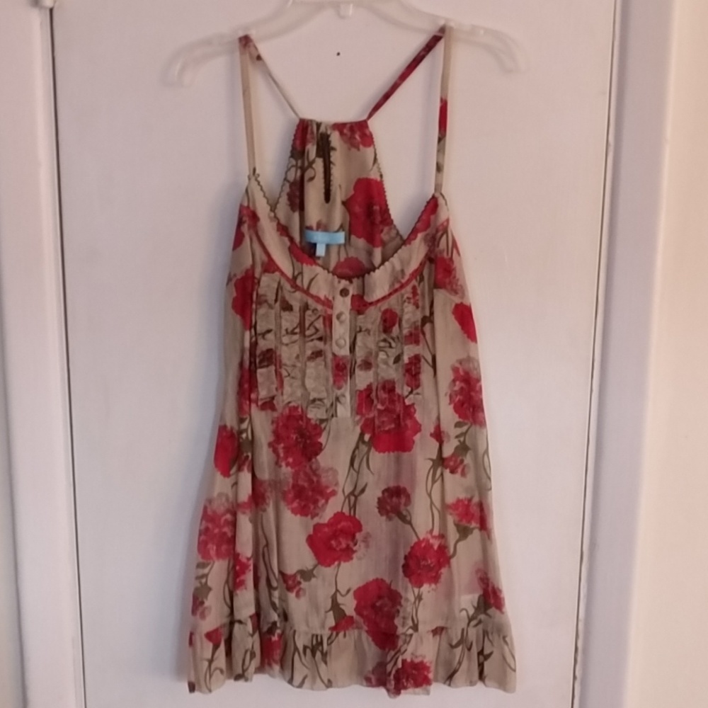 Tan and red floral tank